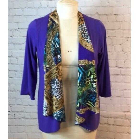 Reversible Open Jacket Purple Gold Animal Print Pattern Blazer Coat Medium - Picture 1 of 6